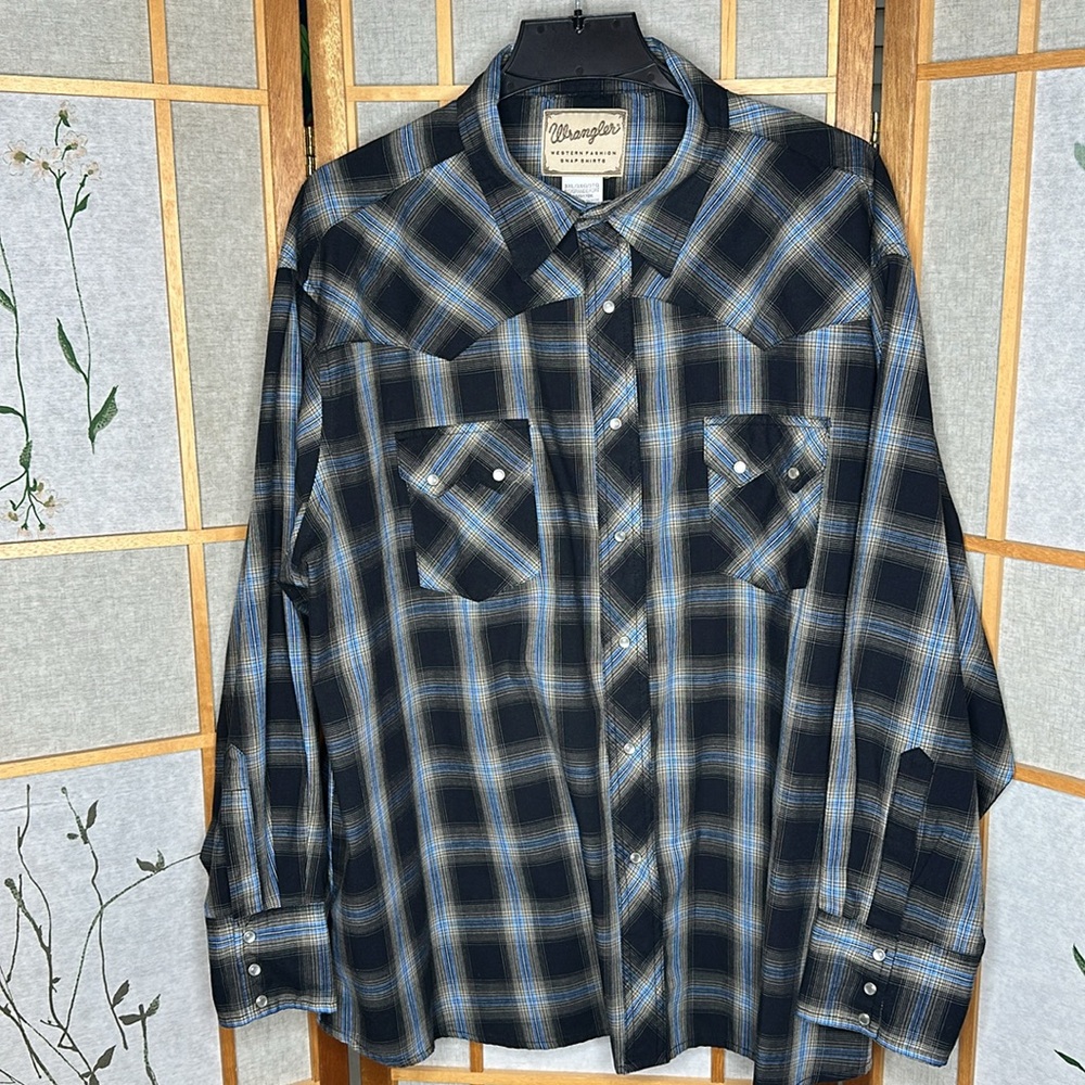Wrangler Western Fashion Men’s Checkered Shirt Pearl Snap Long Sleeve Size 3XL